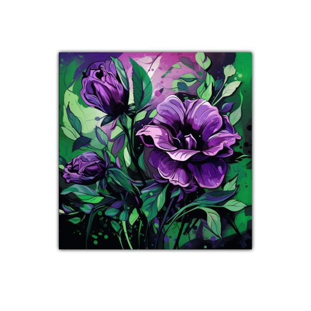 Floraciones vibrantes en tonos violetas y verdes