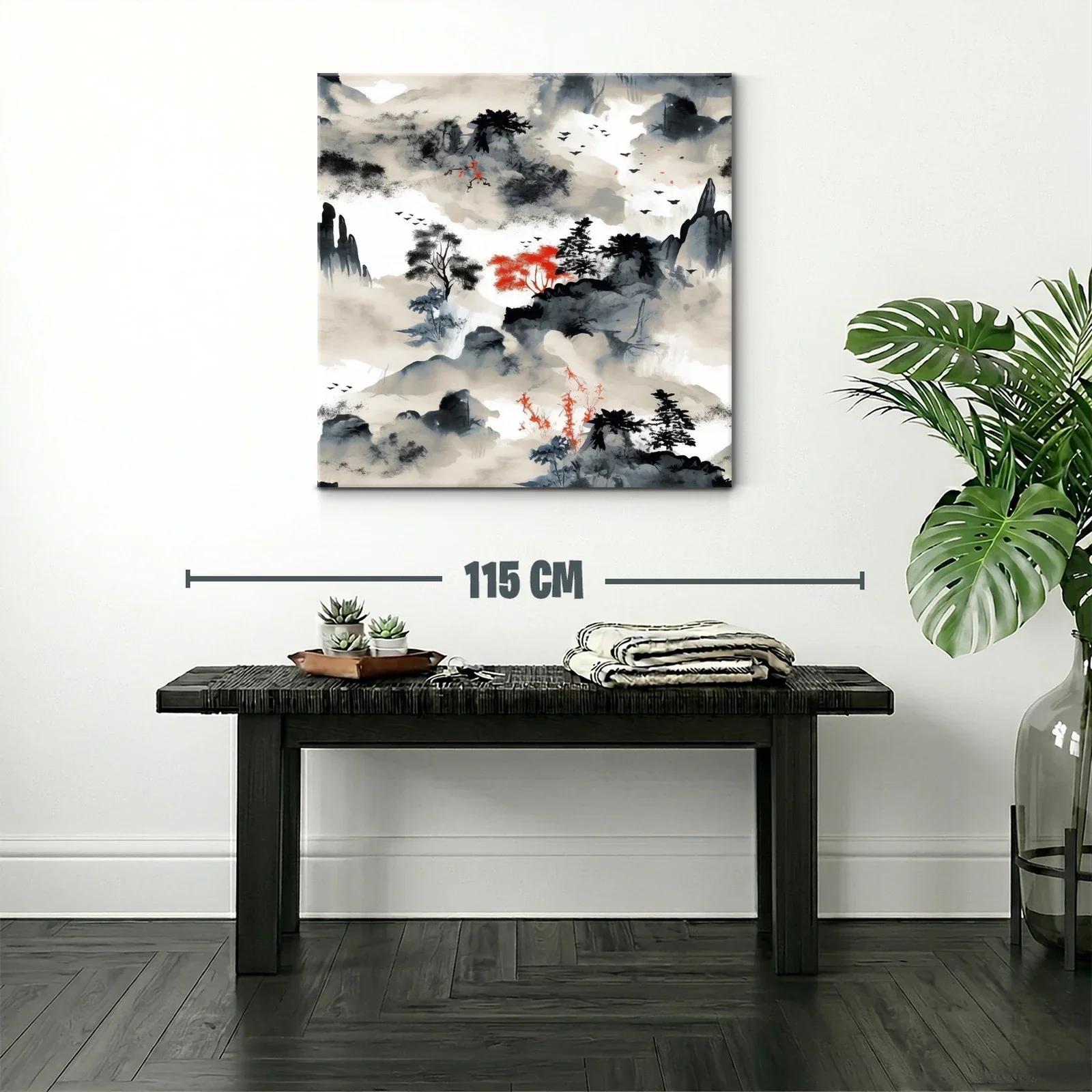 Paisaje zen con toques rojos y grises intensos — miniatura 2