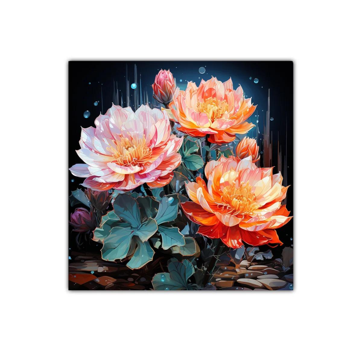 Cuadro decorativo con esplendorosas flores anaranjadas y rosas
