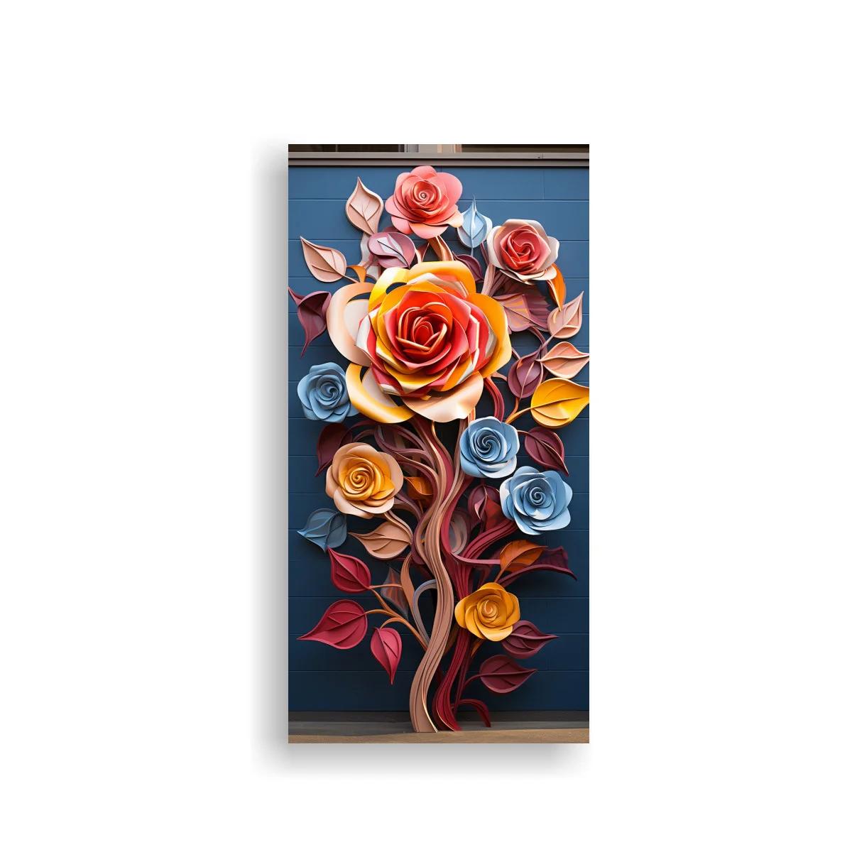 Cuadro ramo de rosas de papel con relieve artesanal