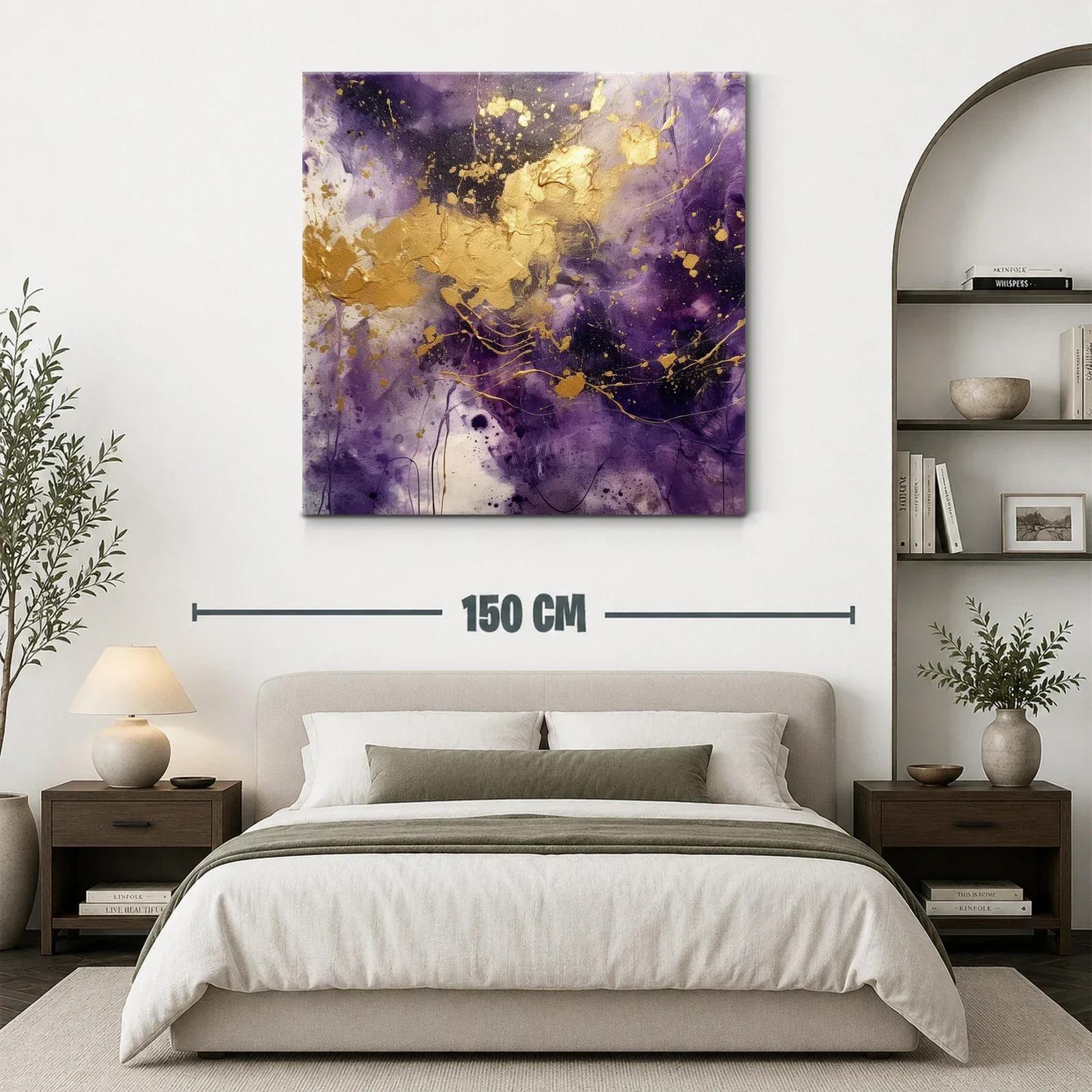 Arte abstracto vibrante en tonos púrpura y dorado con dinamismo — miniatura 3