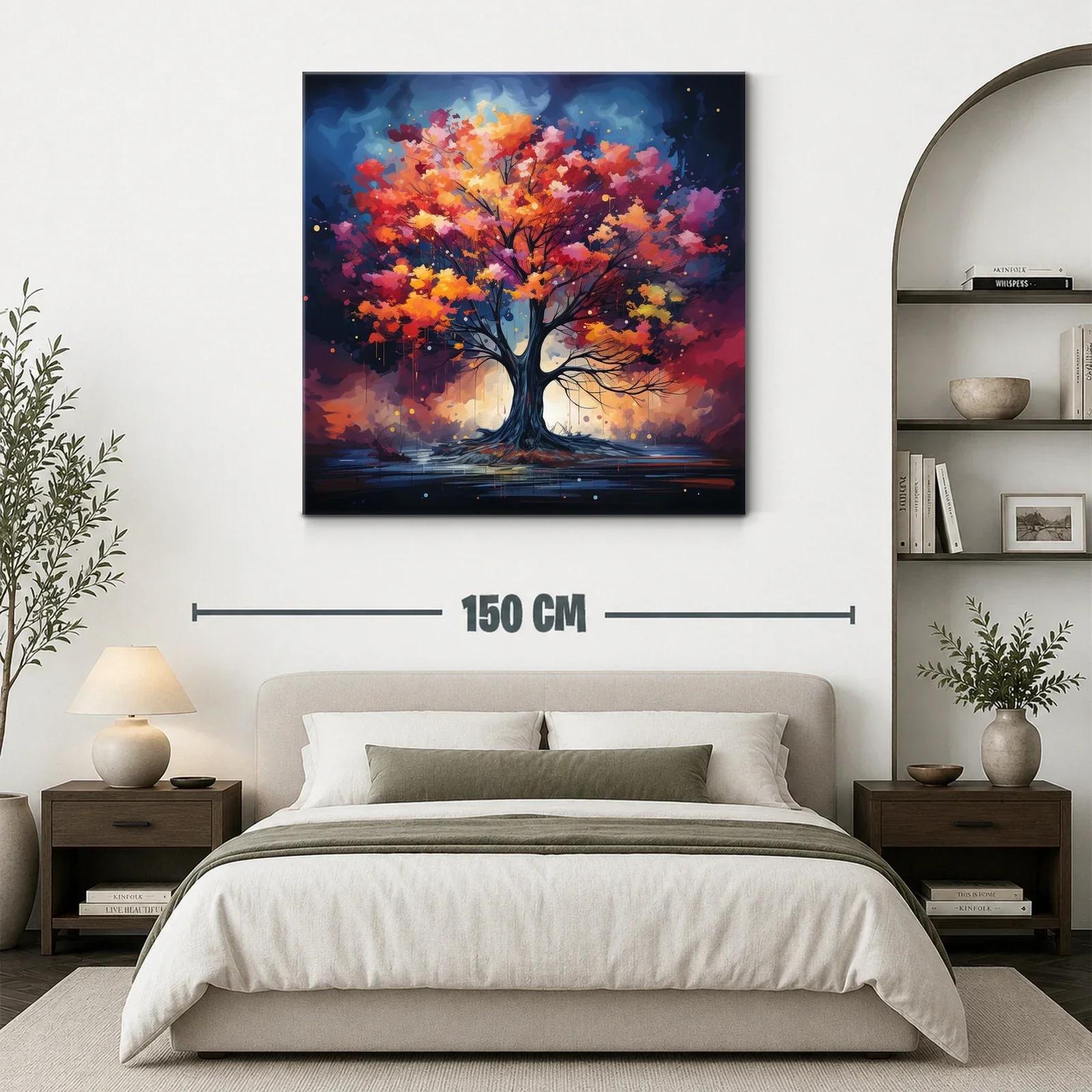 Árbol vibrante con hojas en tonos cálidos y fondo celestial — miniatura 3