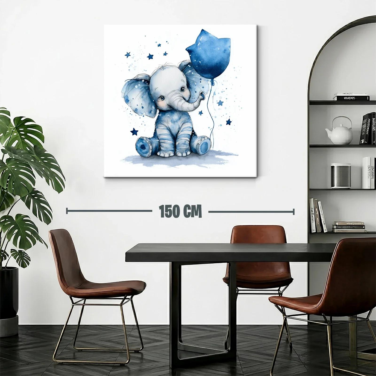 Elefante azul con globo y estrellas para habitación infantil — miniatura 2