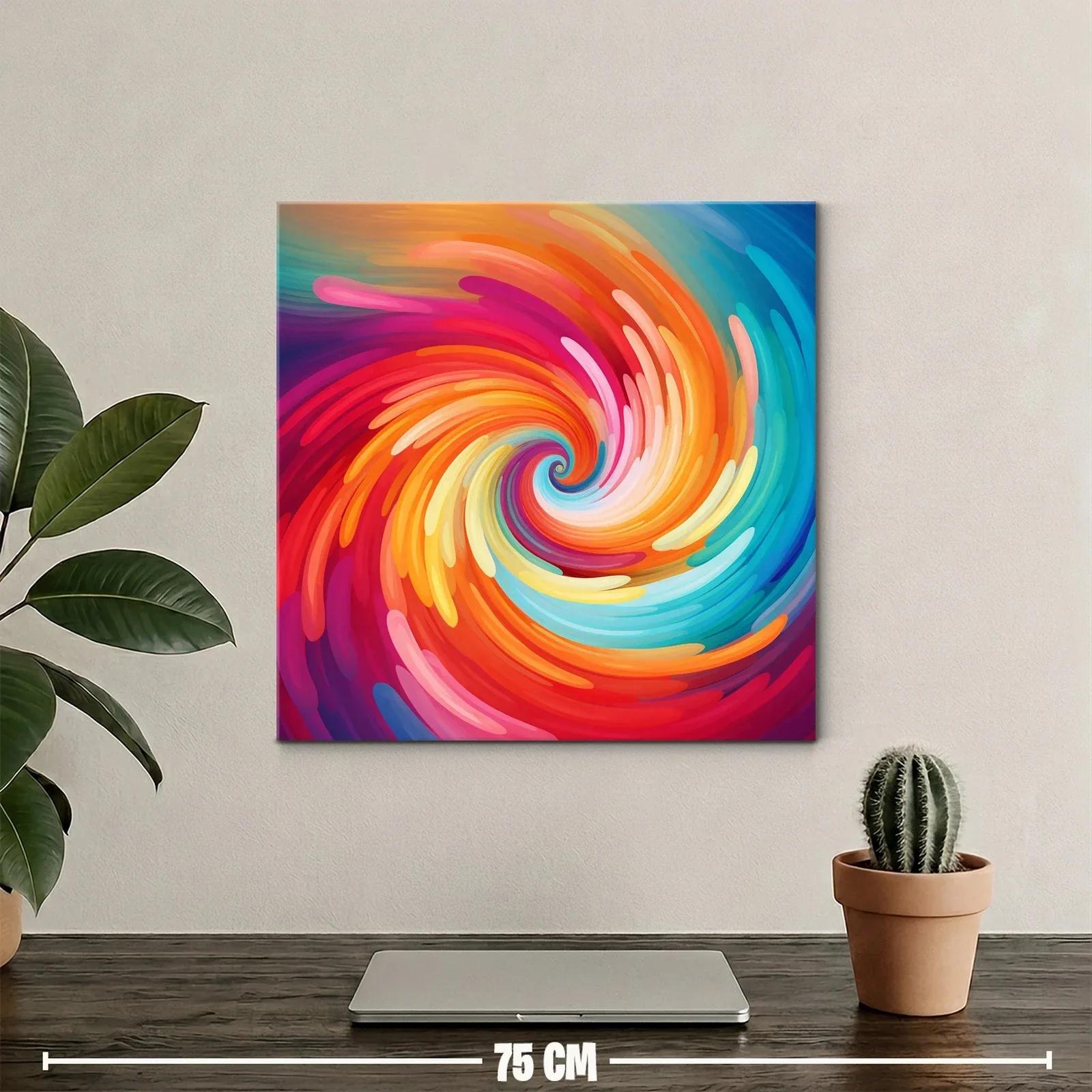 Cuadro abstracto espiral vibrante en tonos cálidos y fríos — miniatura 2