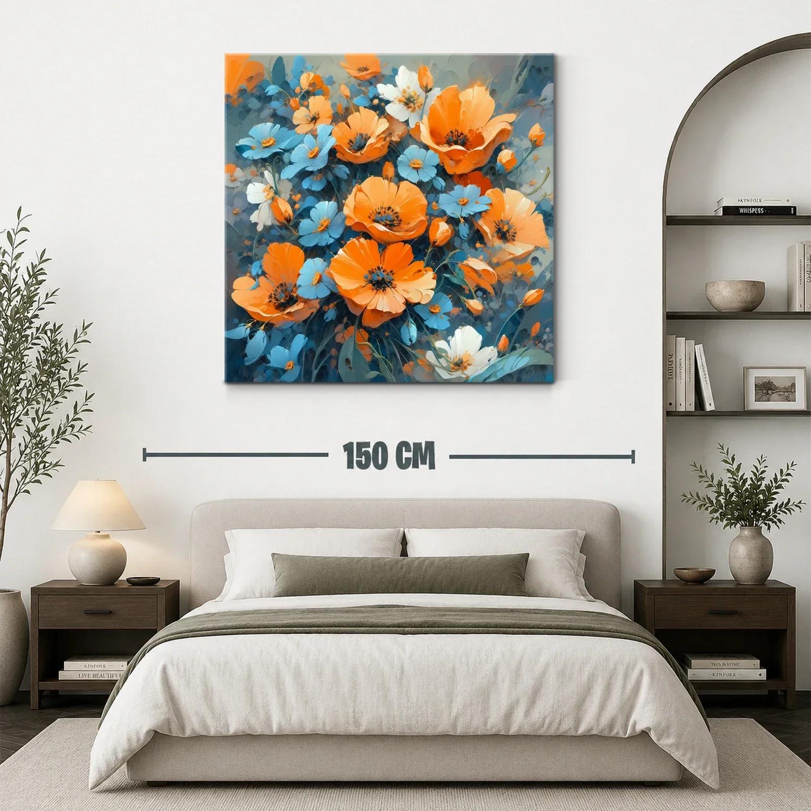 Cuadro floral vibrante en tonos naranja y azul — miniatura 3