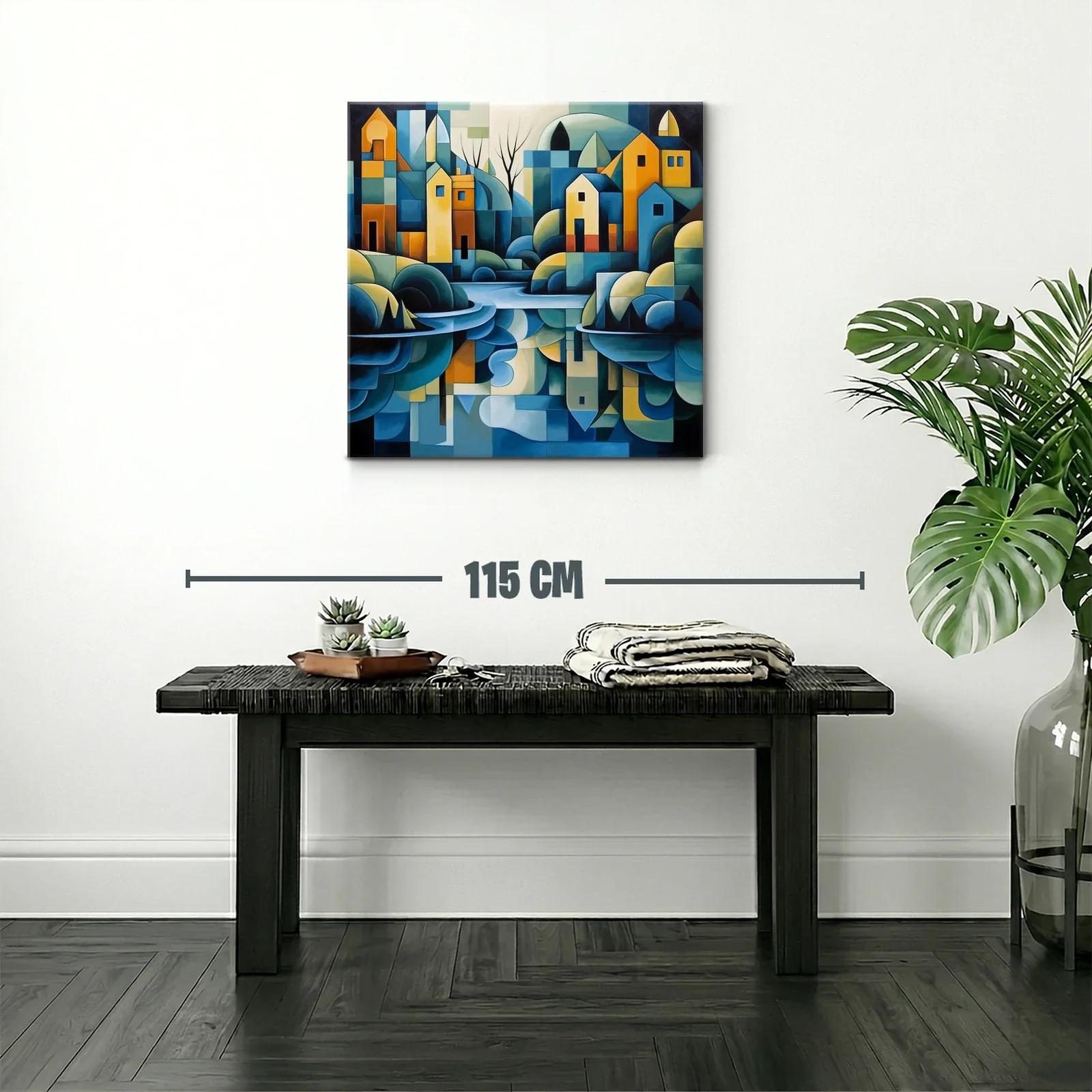 Paisaje urbano abstracto con reflejos en tonos azules y ocres — miniatura 2