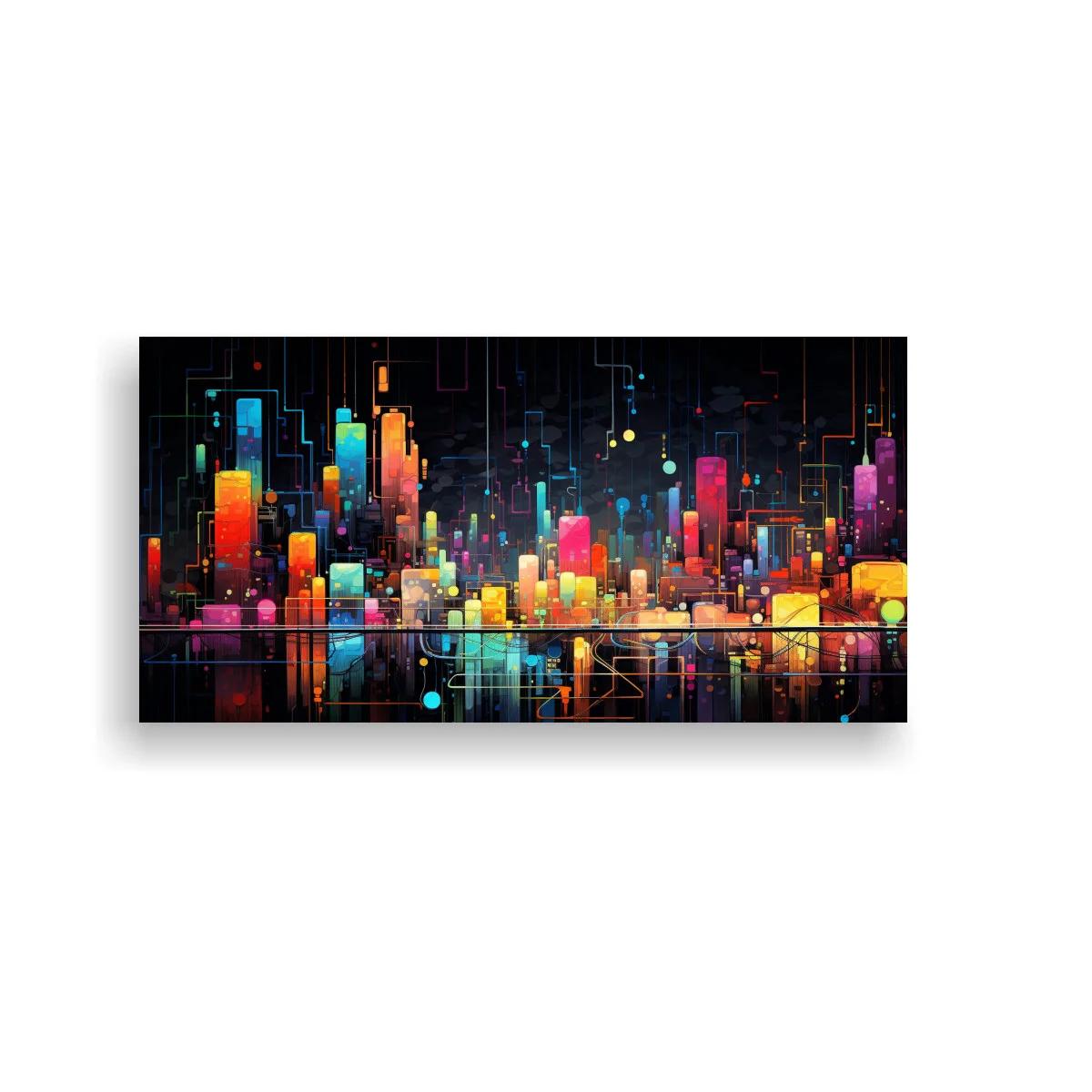 Cuadro skyline urbano futurista con reflejo lineal