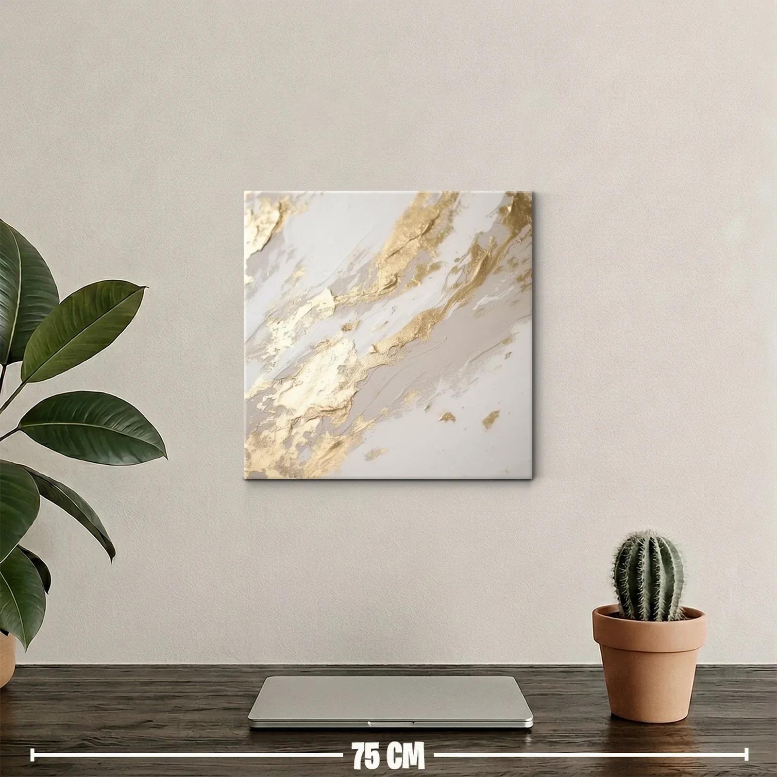 Cuadro abstracto con texturas doradas y tonos neutros — miniatura 2