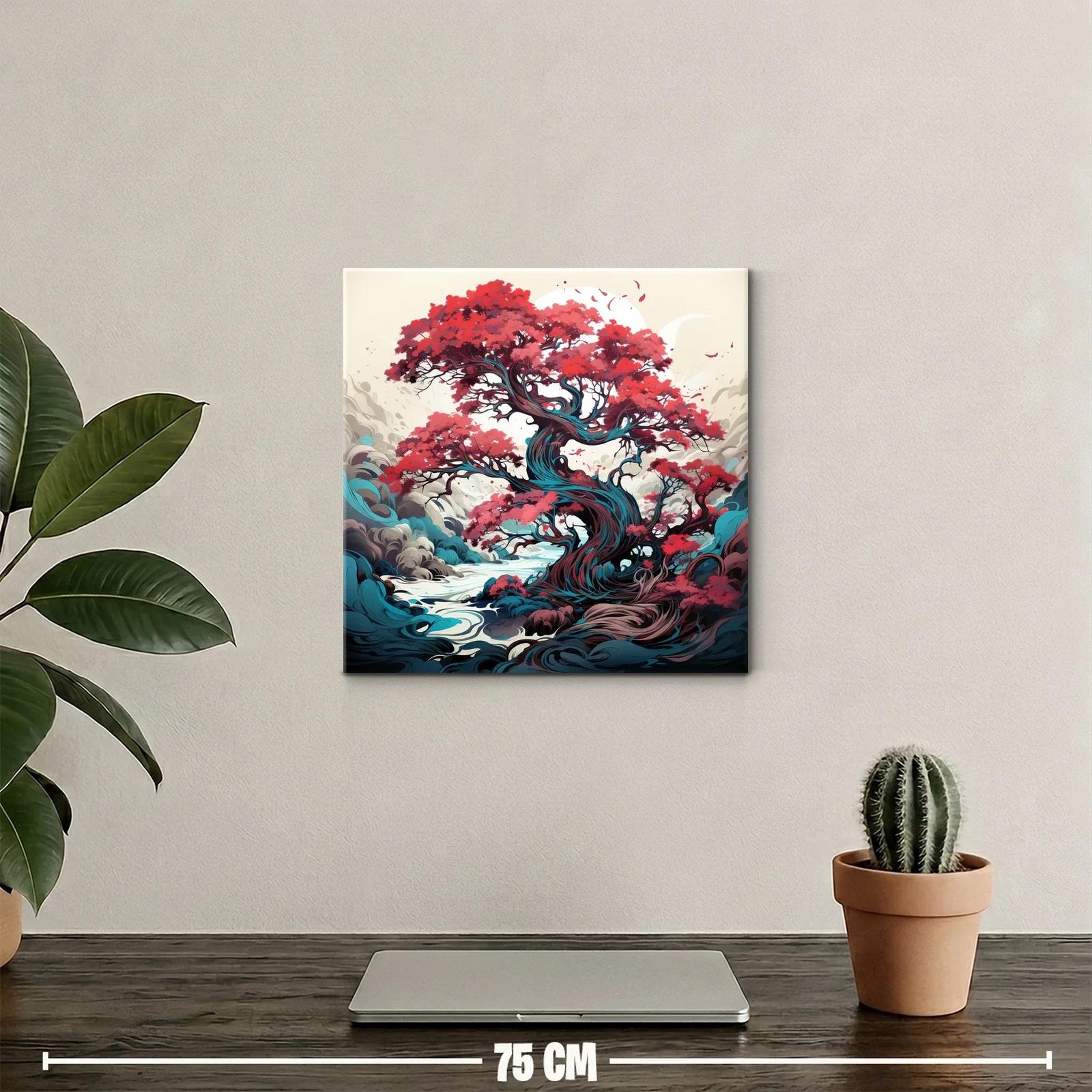 Árbol mágico con vibrantes hojas rojas y fondo onírico — miniatura 2