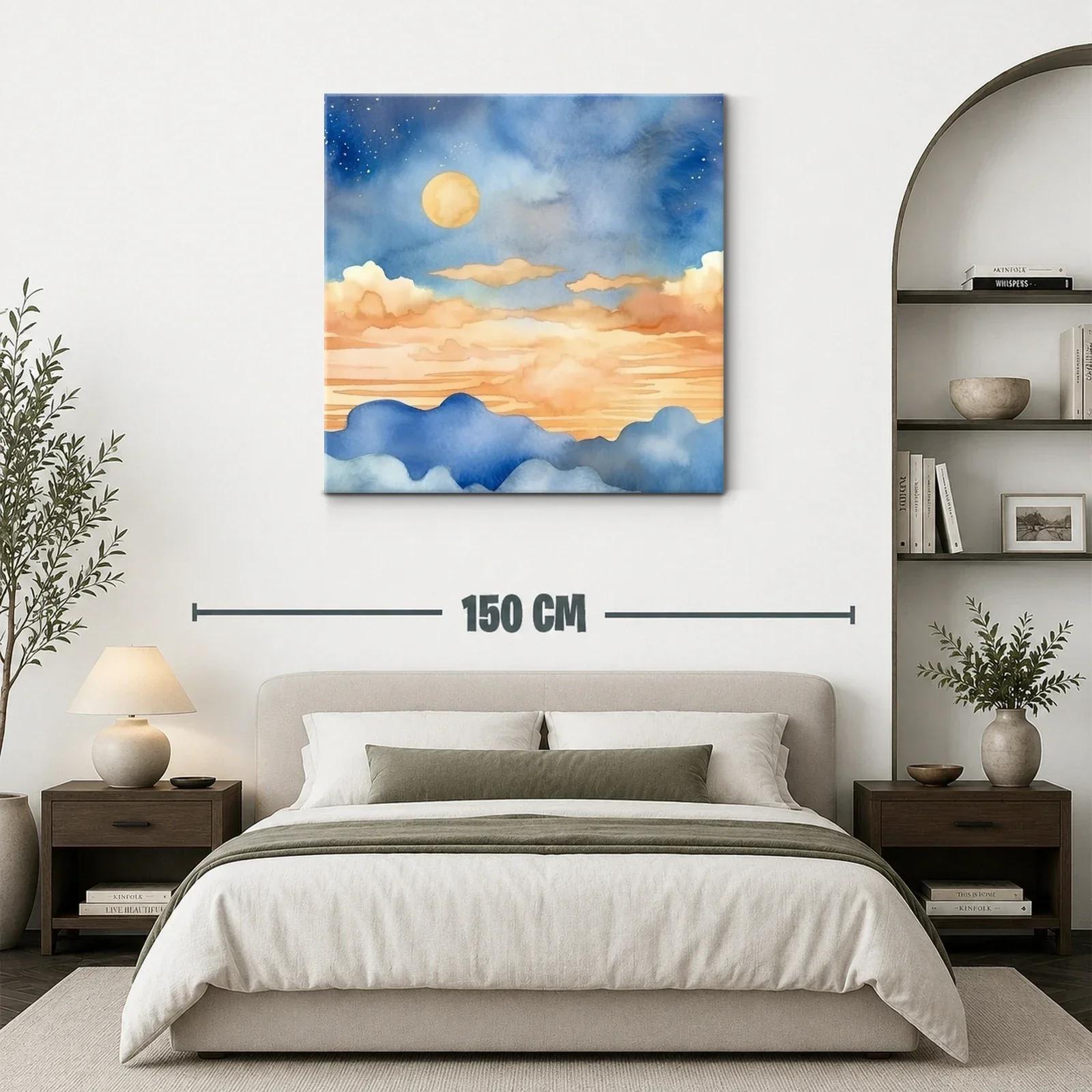 Paisaje nocturno con luna y montañas en tonos suaves — miniatura 3