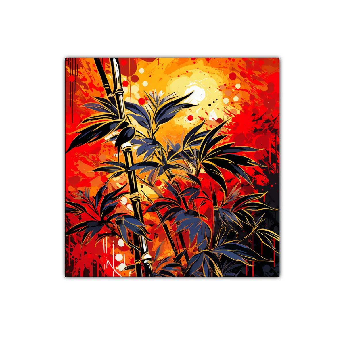 Cuadro decorativo con planta bambú en tonos cálidos vibrantes — imagen principal