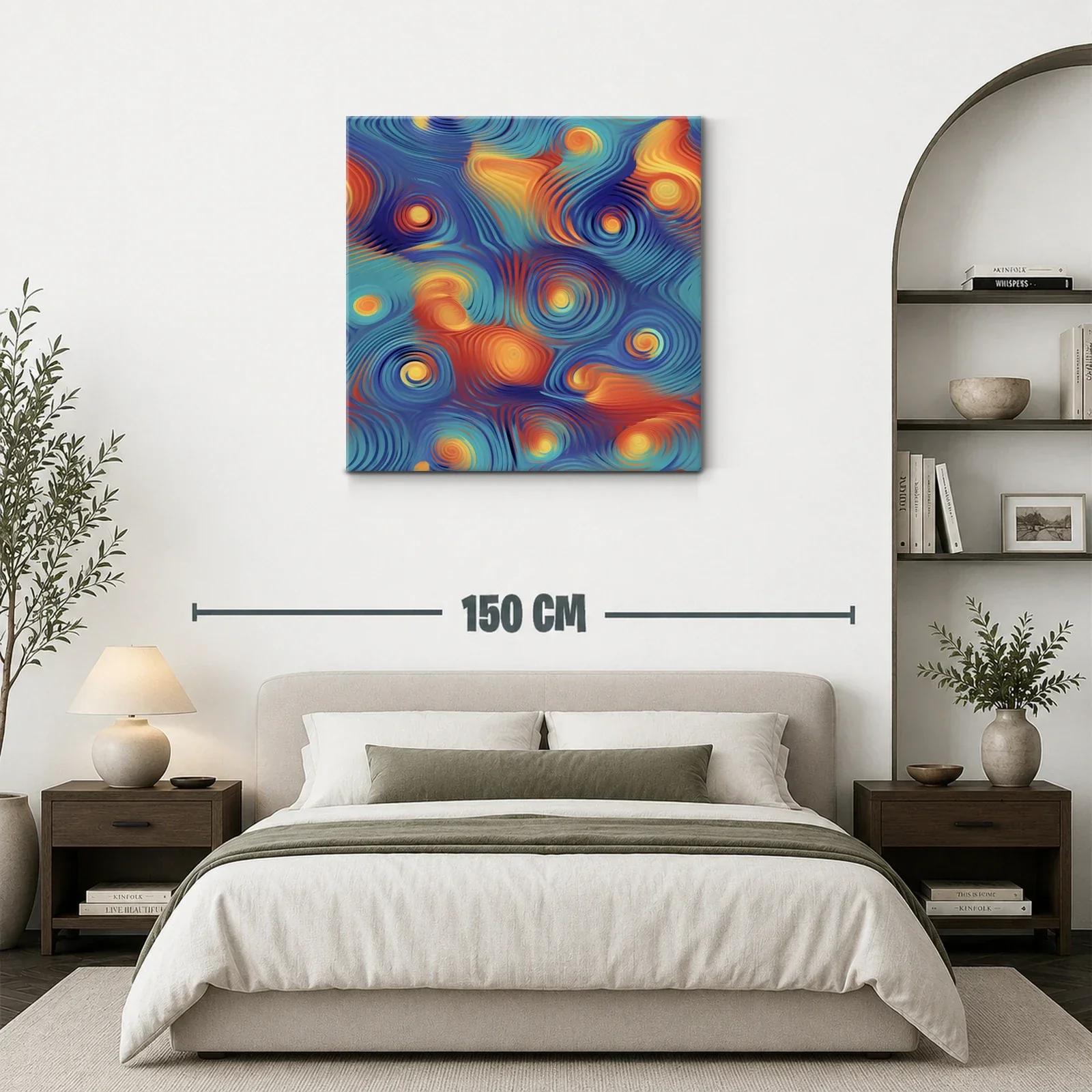 Cuadro abstracto vibrante con espirales y ondas en tonos cálidos — miniatura 3