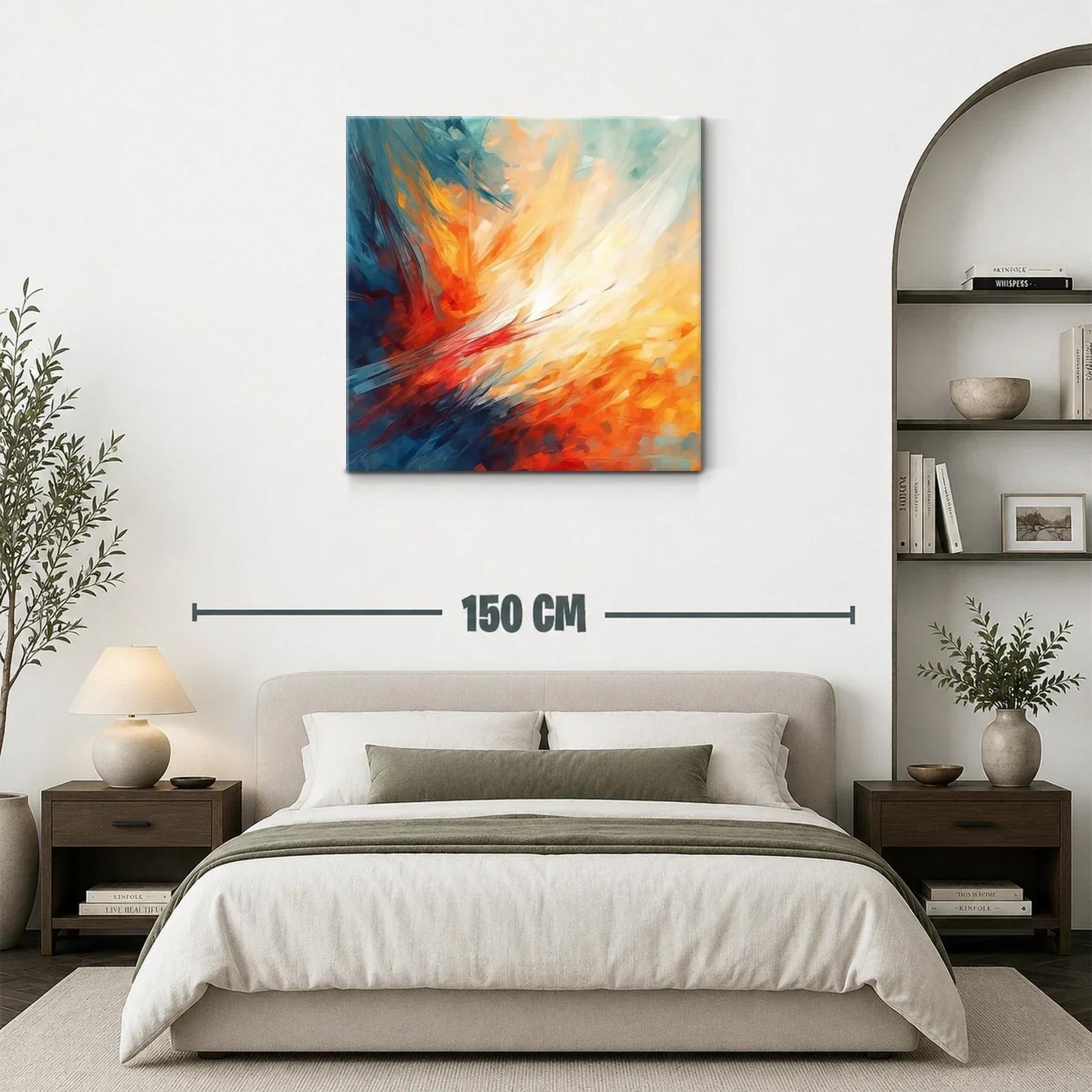 Cuadro abstracto con tonos cálidos y fríos vibrantes — miniatura 3