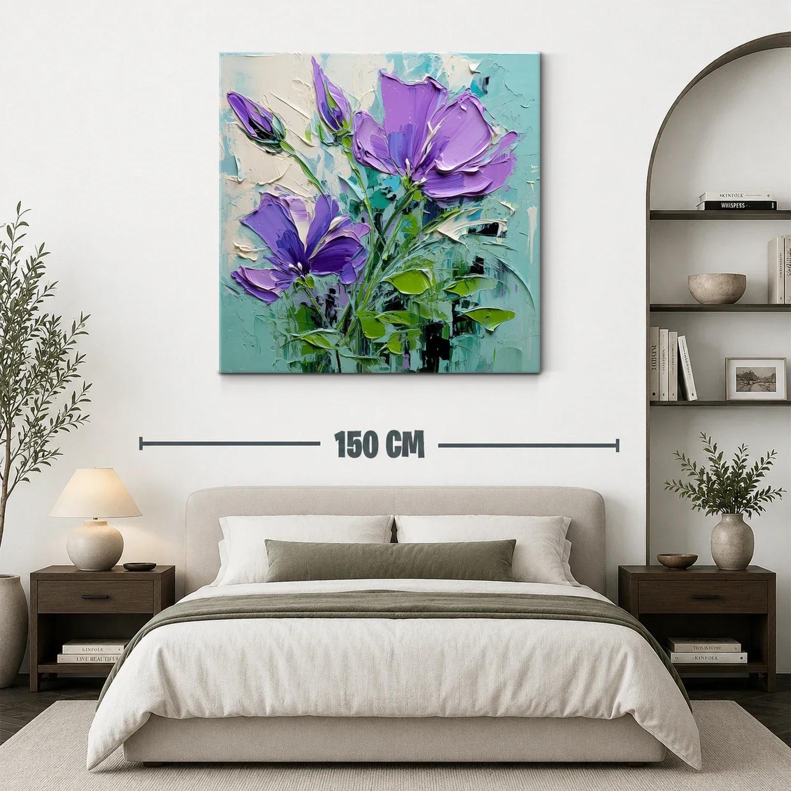 Flores lilas vibrantes con hojas verdes y fondo azul claro — miniatura 3