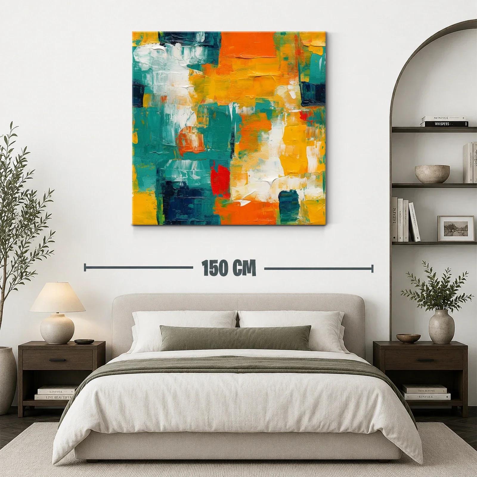 Cuadro Abstracto en Tonos Naranja Azul y Amarillo — miniatura 3