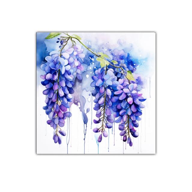 Cuadro decorativo con racimos de glicina en tonos violetas