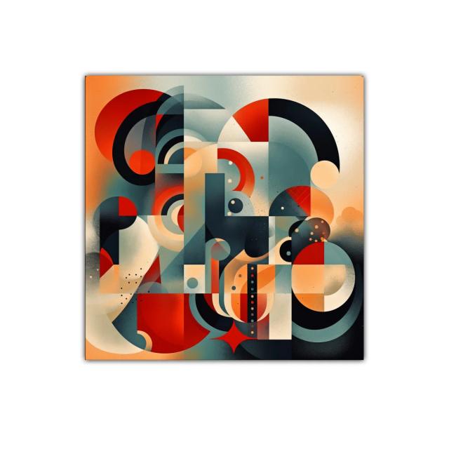 Composición abstracta geométrica en tonos cálidos y fríos
