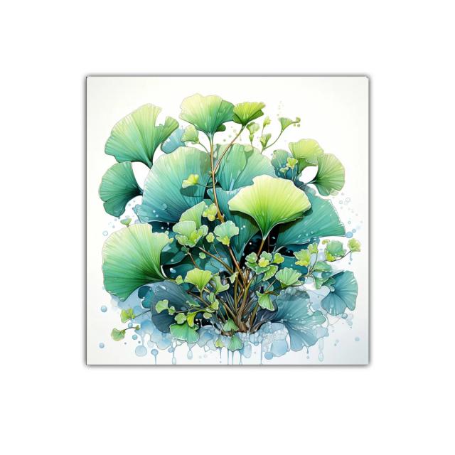 Cuadro decorativo con motivos de hojas verdes y azules