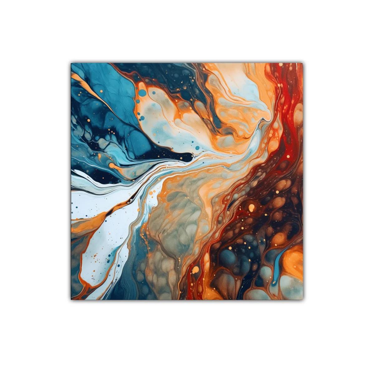 Cuadro abstracto de flujos en tonos azul y naranja intenso — miniatura 1