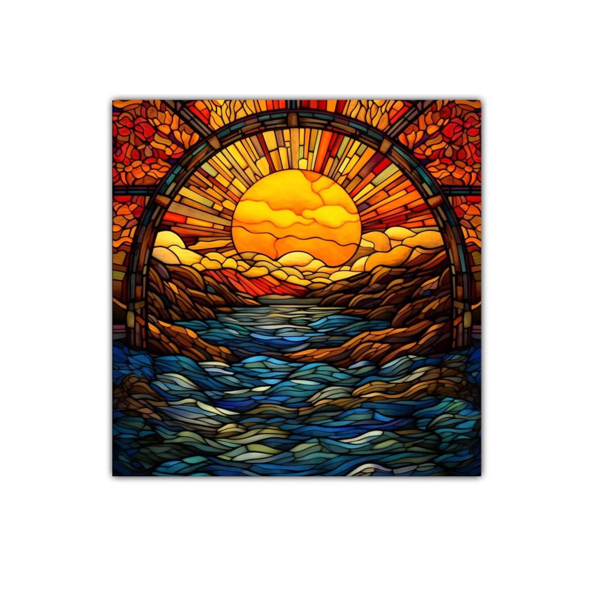 Atardecer en río entre montañas de colores vivos