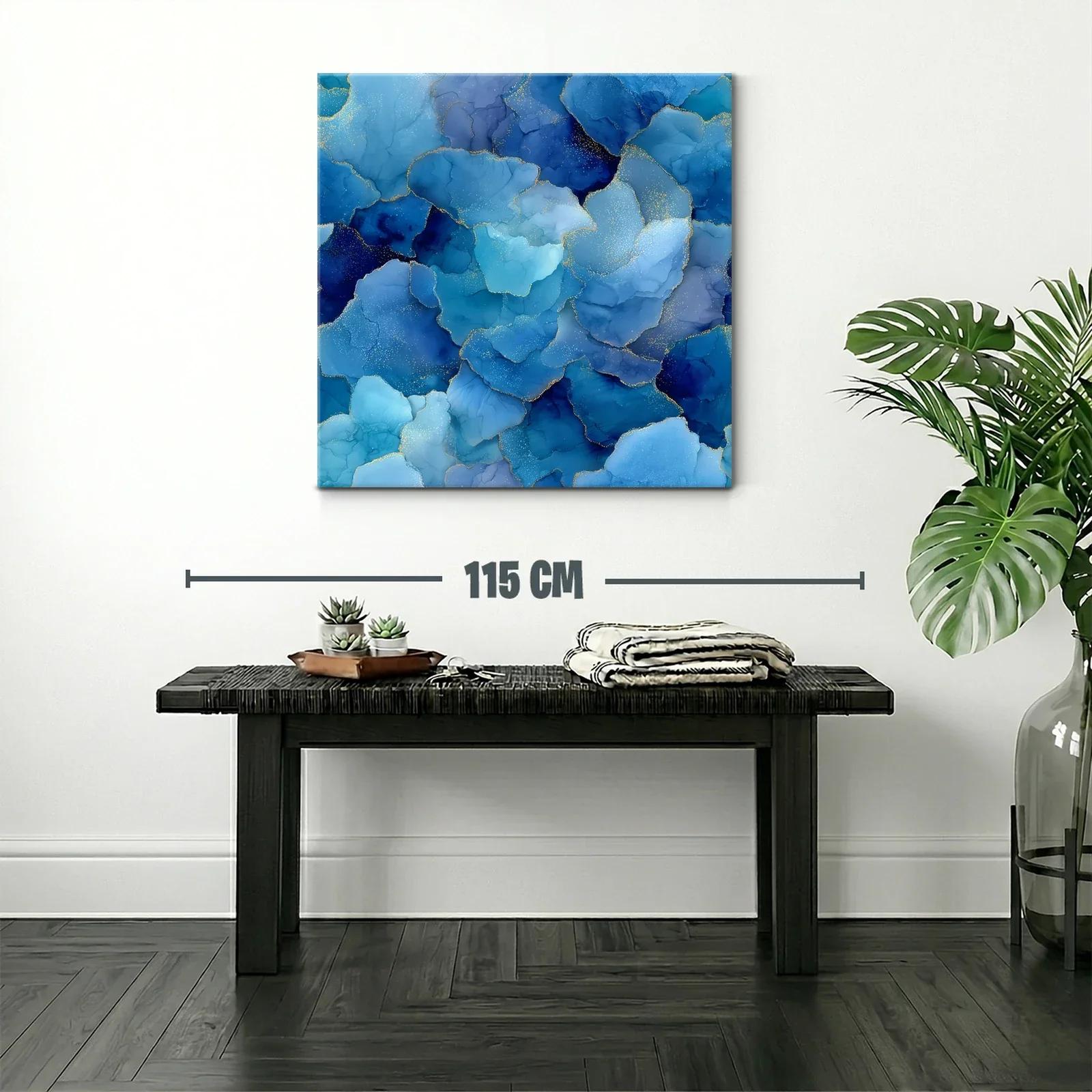 Cuadro abstracto en tonos azules con detalles dorados — miniatura 2
