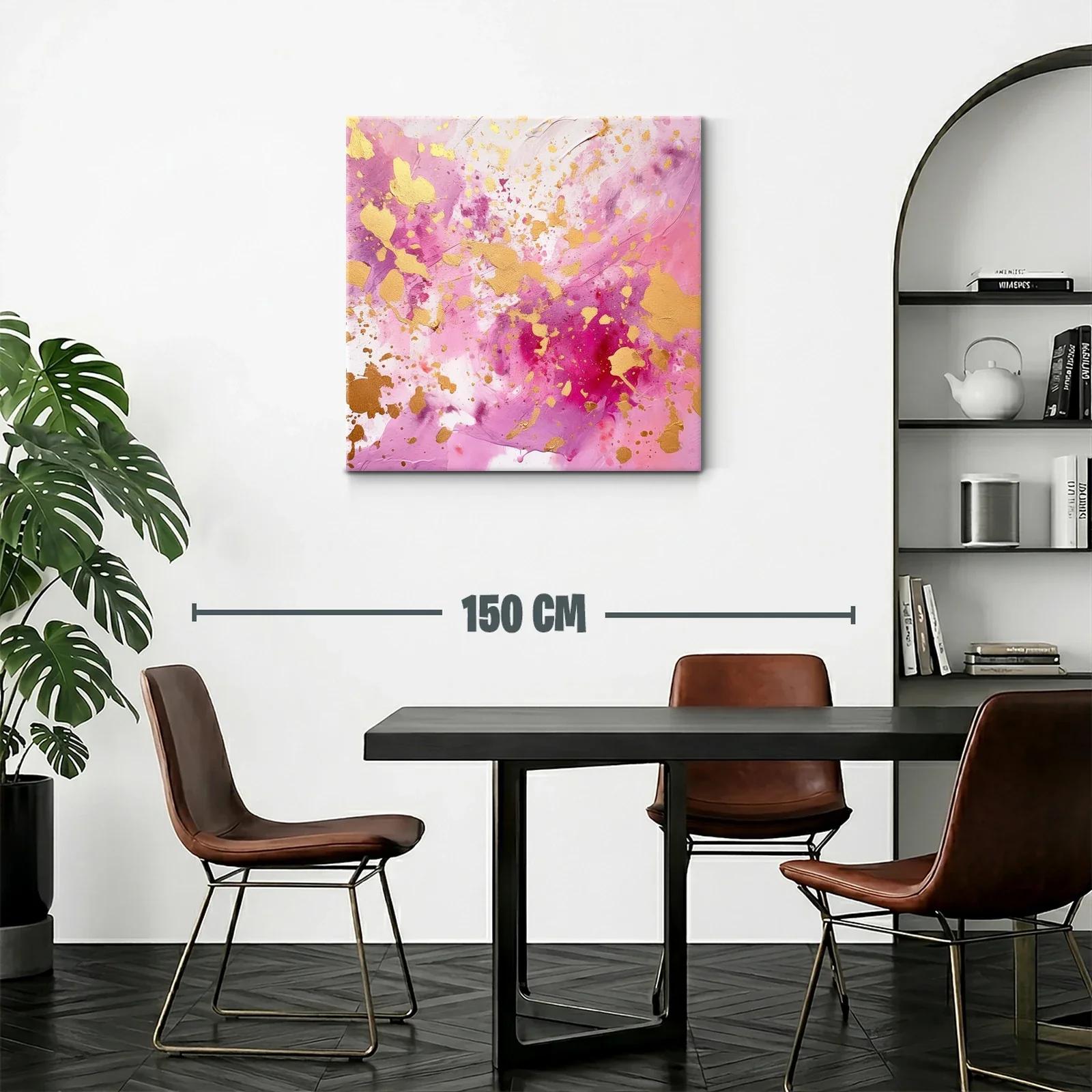 Cuadro abstracto con explosión de dorado y tonos rosas — miniatura 2