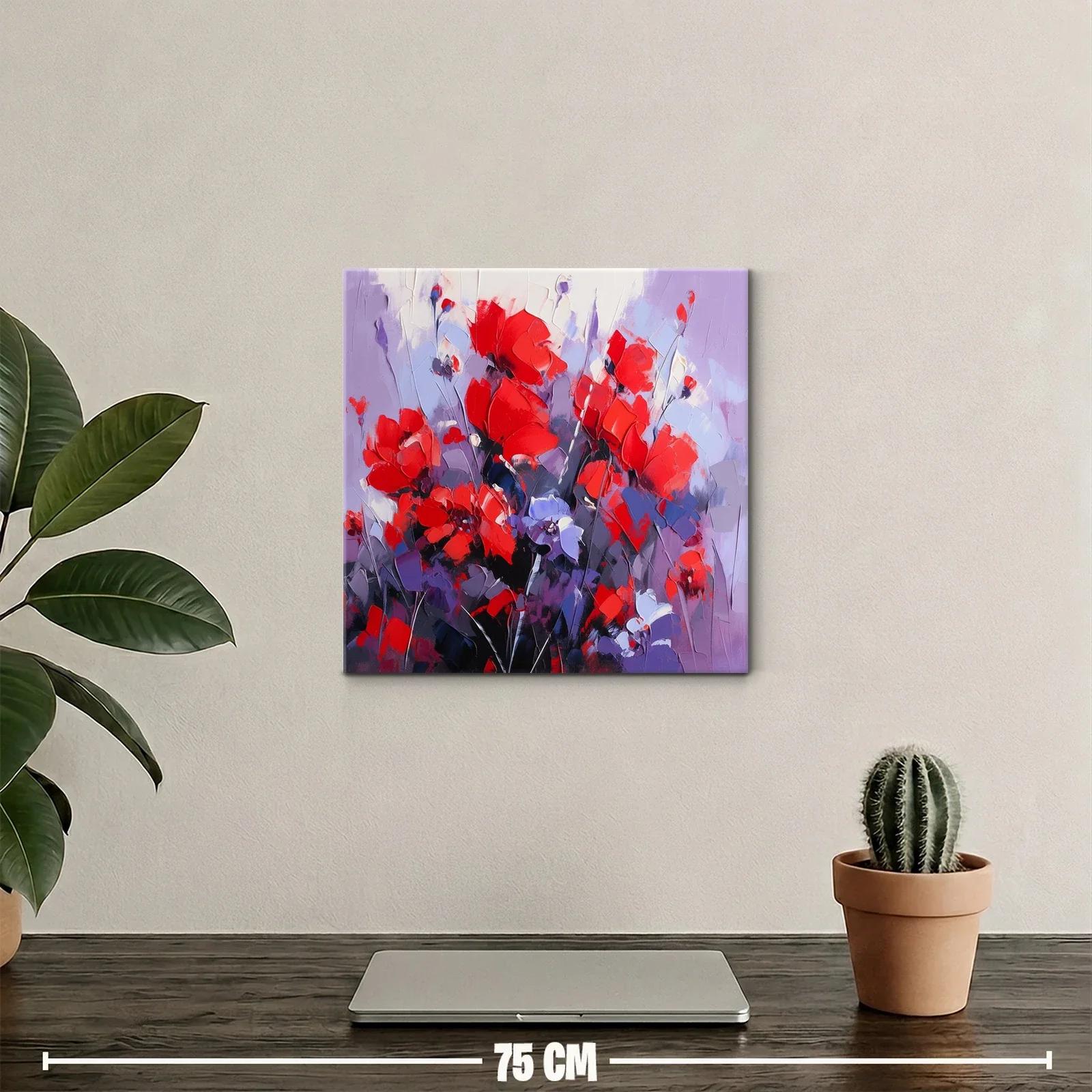 Cuadro floral vibrante con tonos rojos y lilas — miniatura 2
