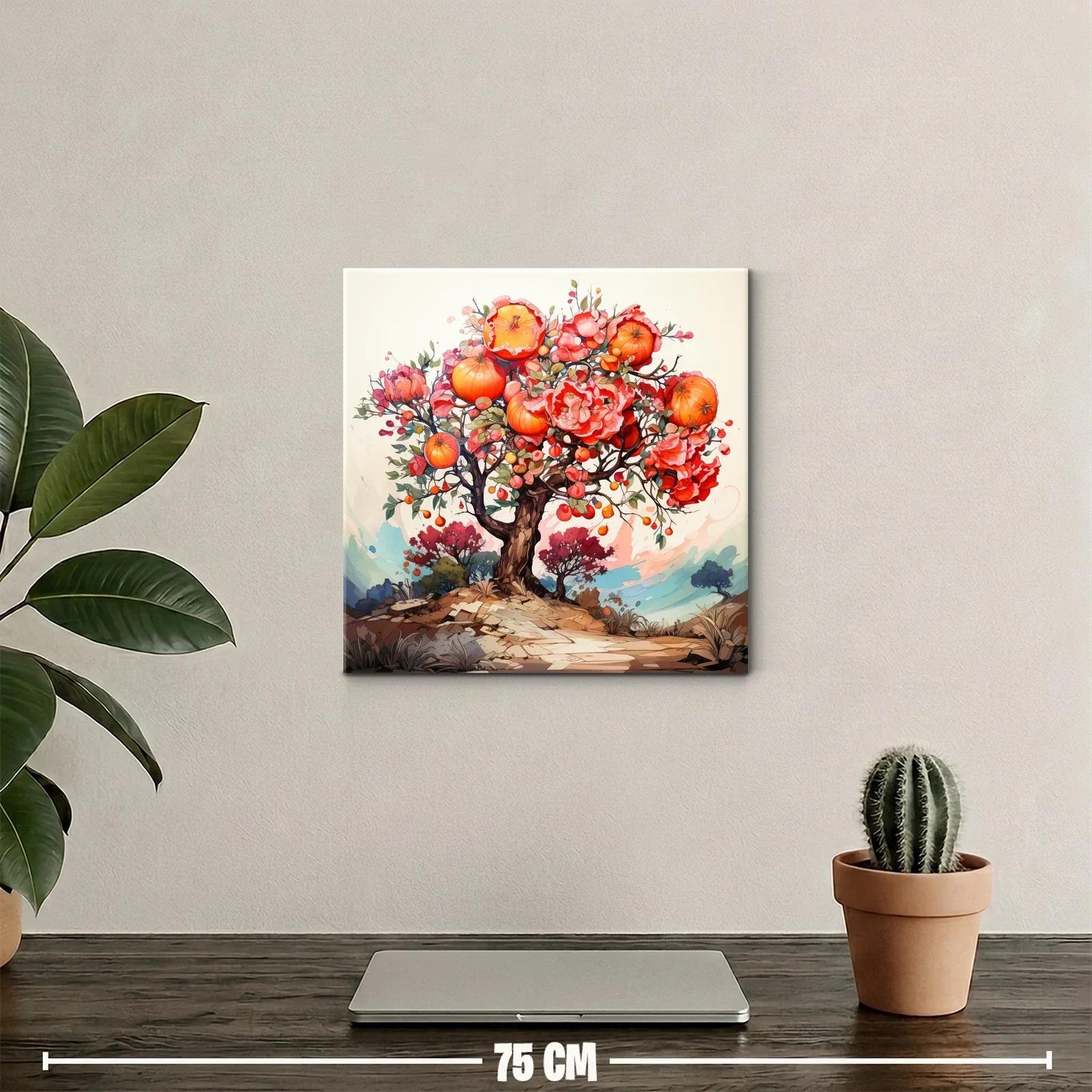 Árbol vibrante con flores y frutos en tonos cálidos — miniatura 2