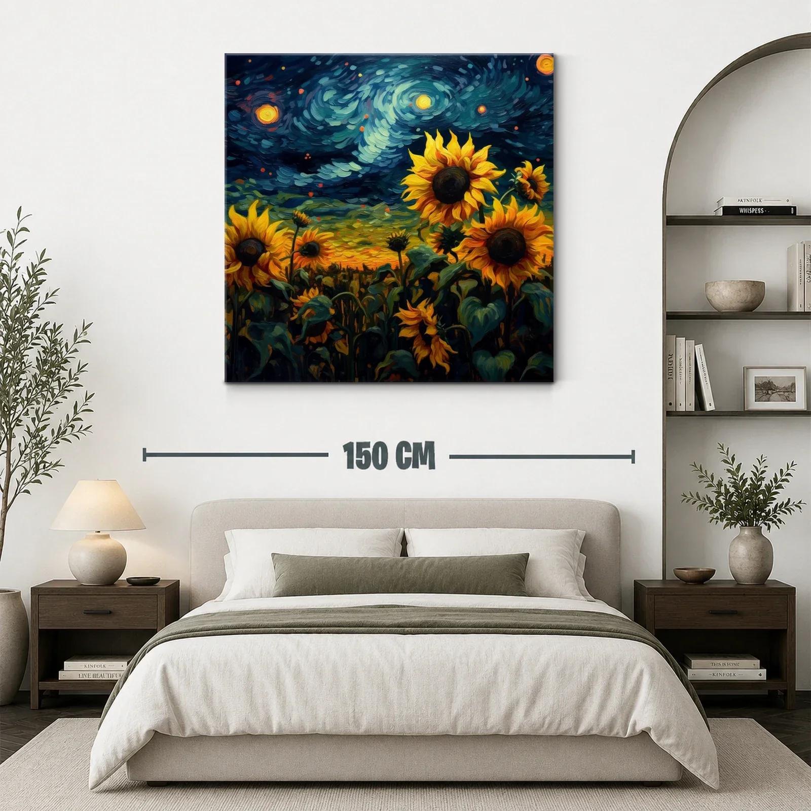 Campo de girasoles bajo cielo estrellado vibrante — miniatura 3
