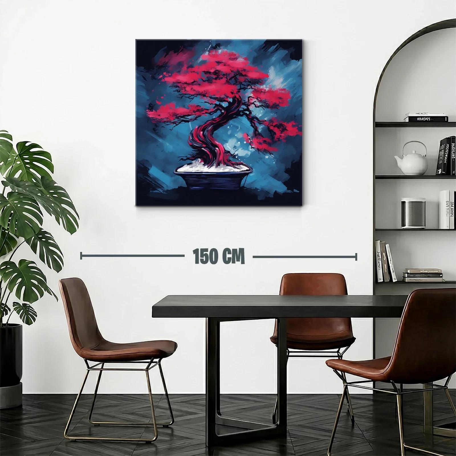 Árbol bonsái rojo intenso sobre fondo azul vibrante — miniatura 2