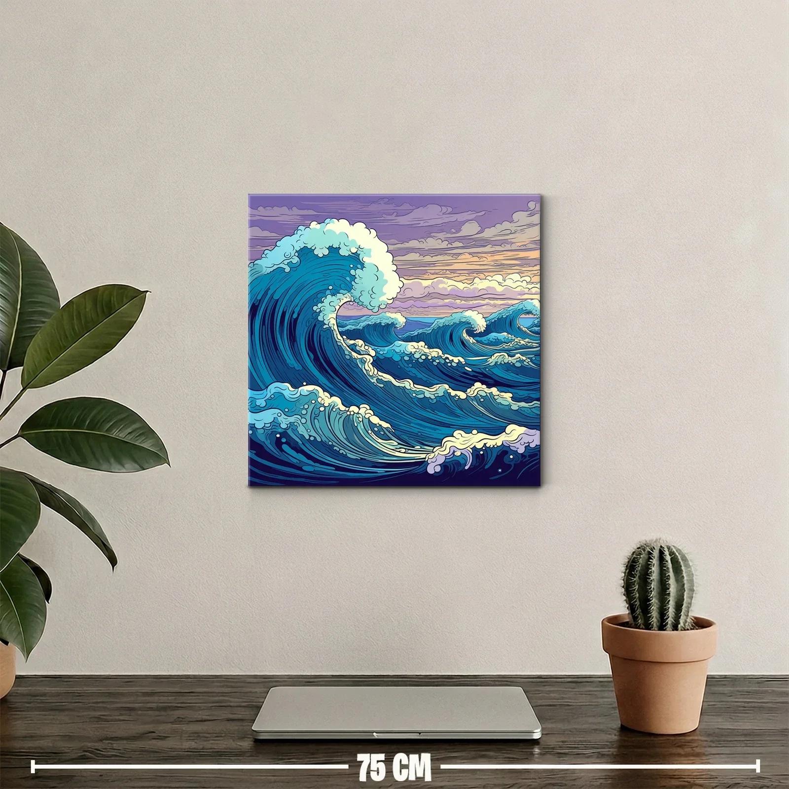Olas dinámicas bajo un cielo crepuscular en tonos vibrantes — miniatura 2