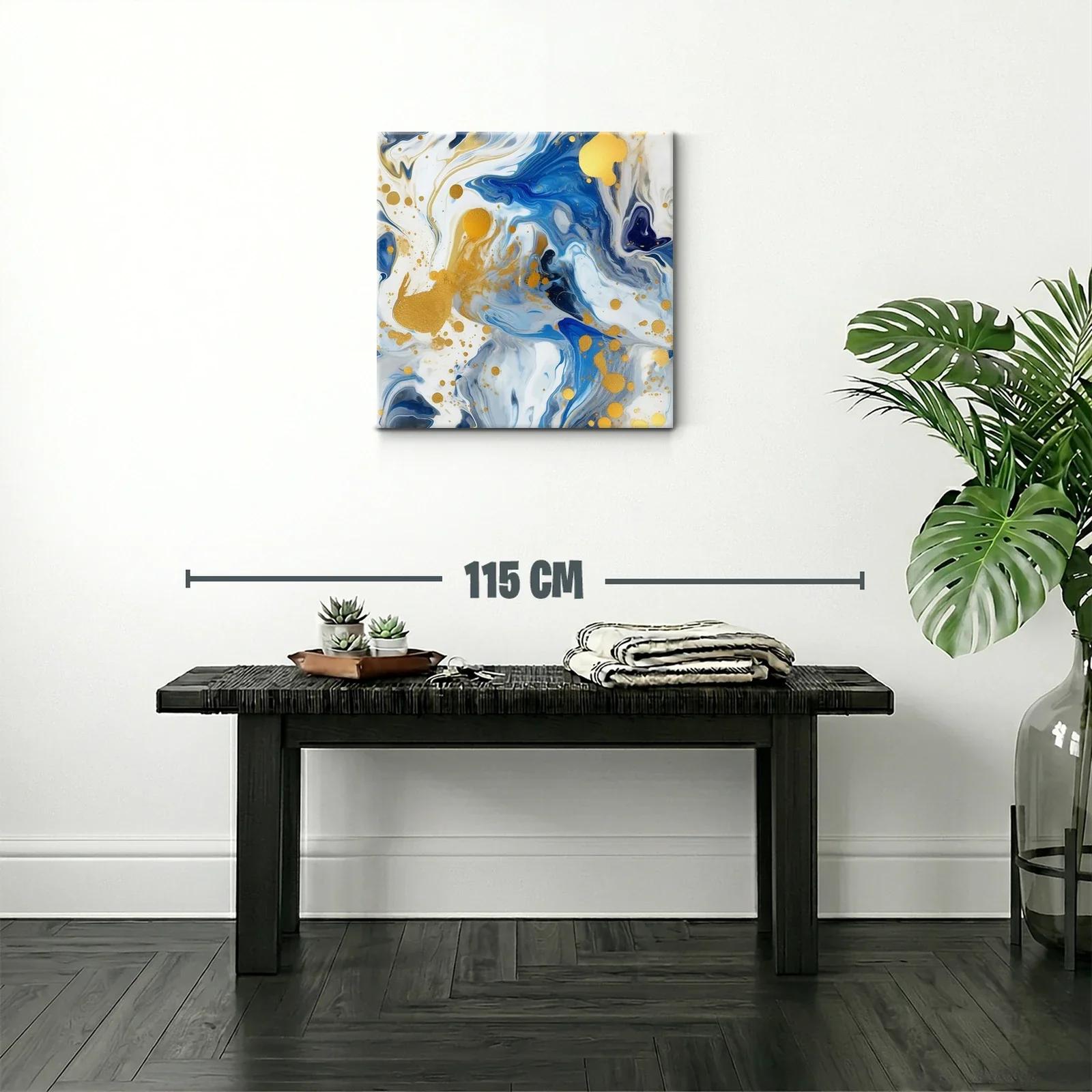 Cuadro abstracto con tonos azules y detalles dorados brillantes — miniatura 2