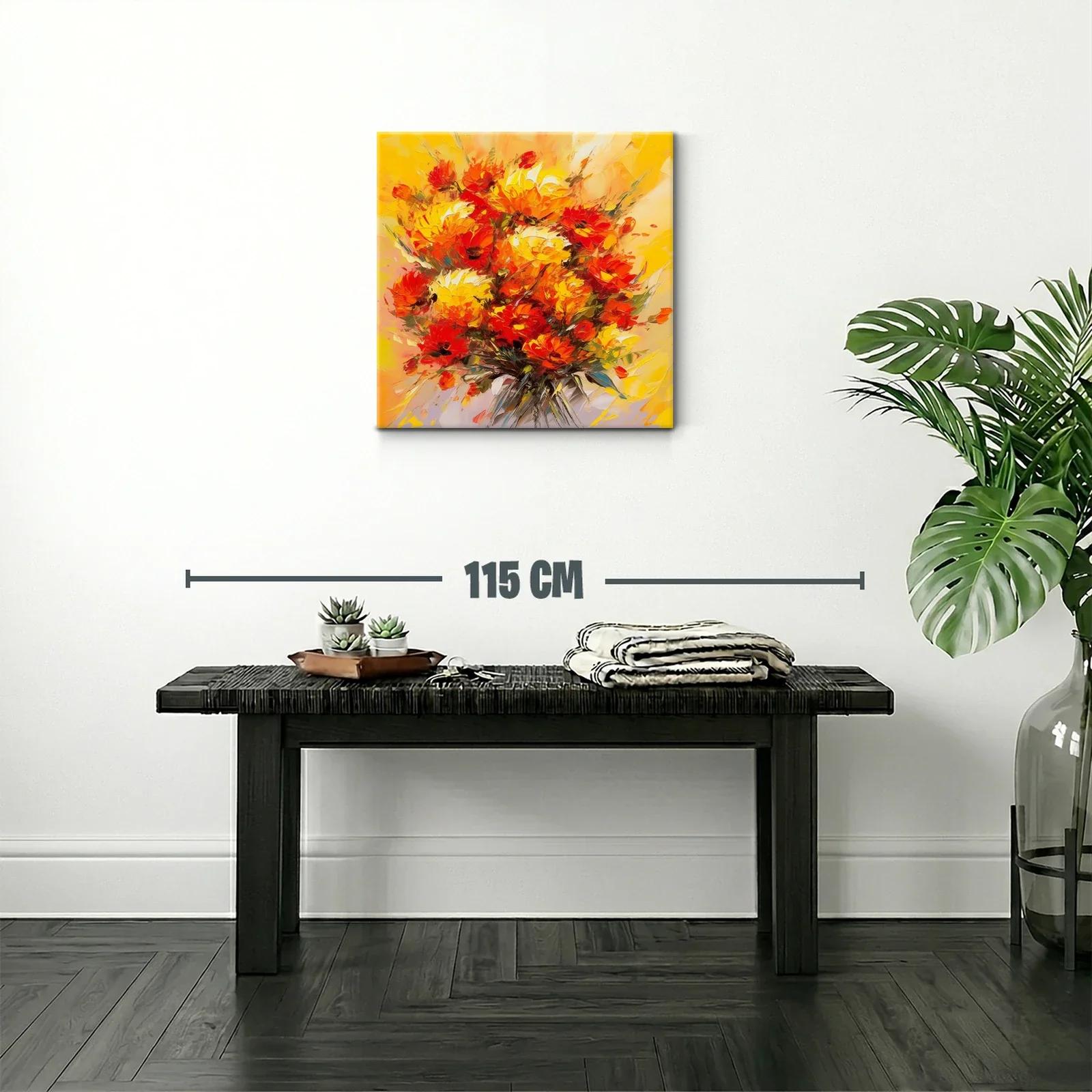 Cuadro moderno con ramo vibrante de flores rojas y amarillas — miniatura 2