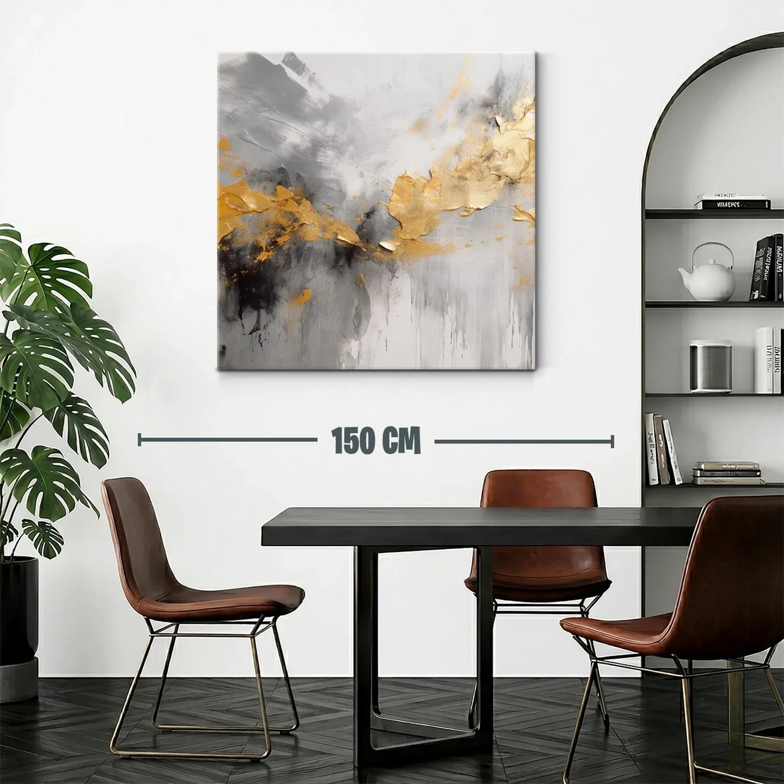 Cuadro abstracto con tonos dorados y grises elegantes — miniatura 2