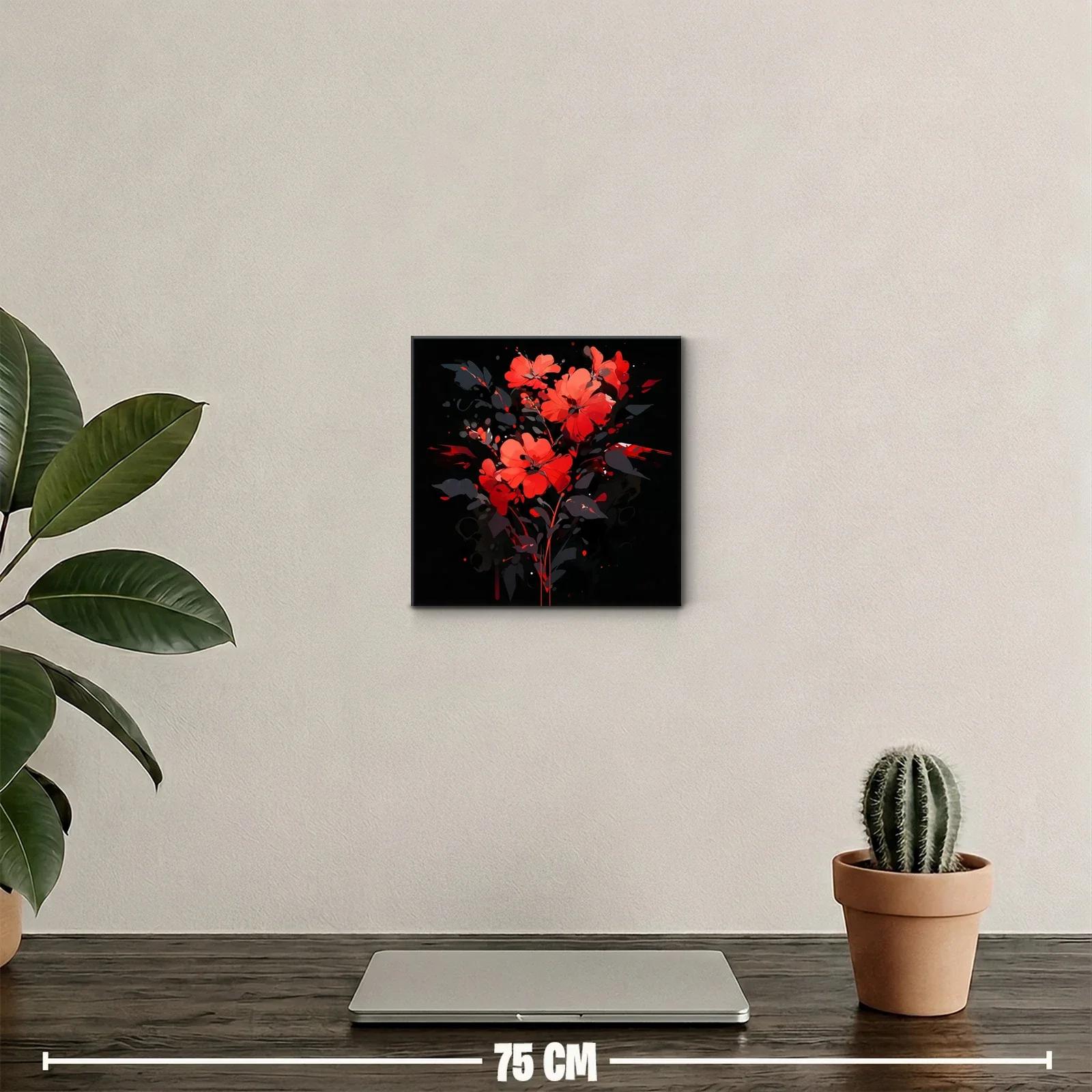 Cuadro decorativo con flores rojas vibrantes y fondo oscuro — miniatura 2