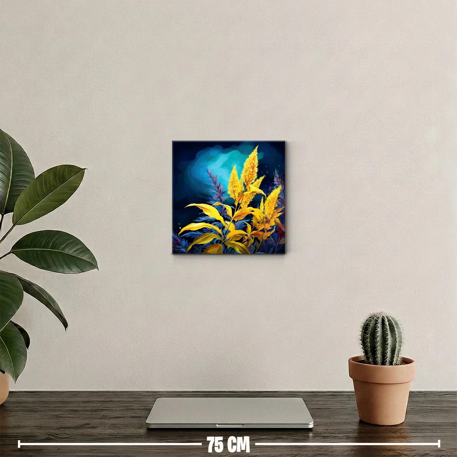 Cuadro con Flores Amarillas y Fondo Azul Intenso — miniatura 2