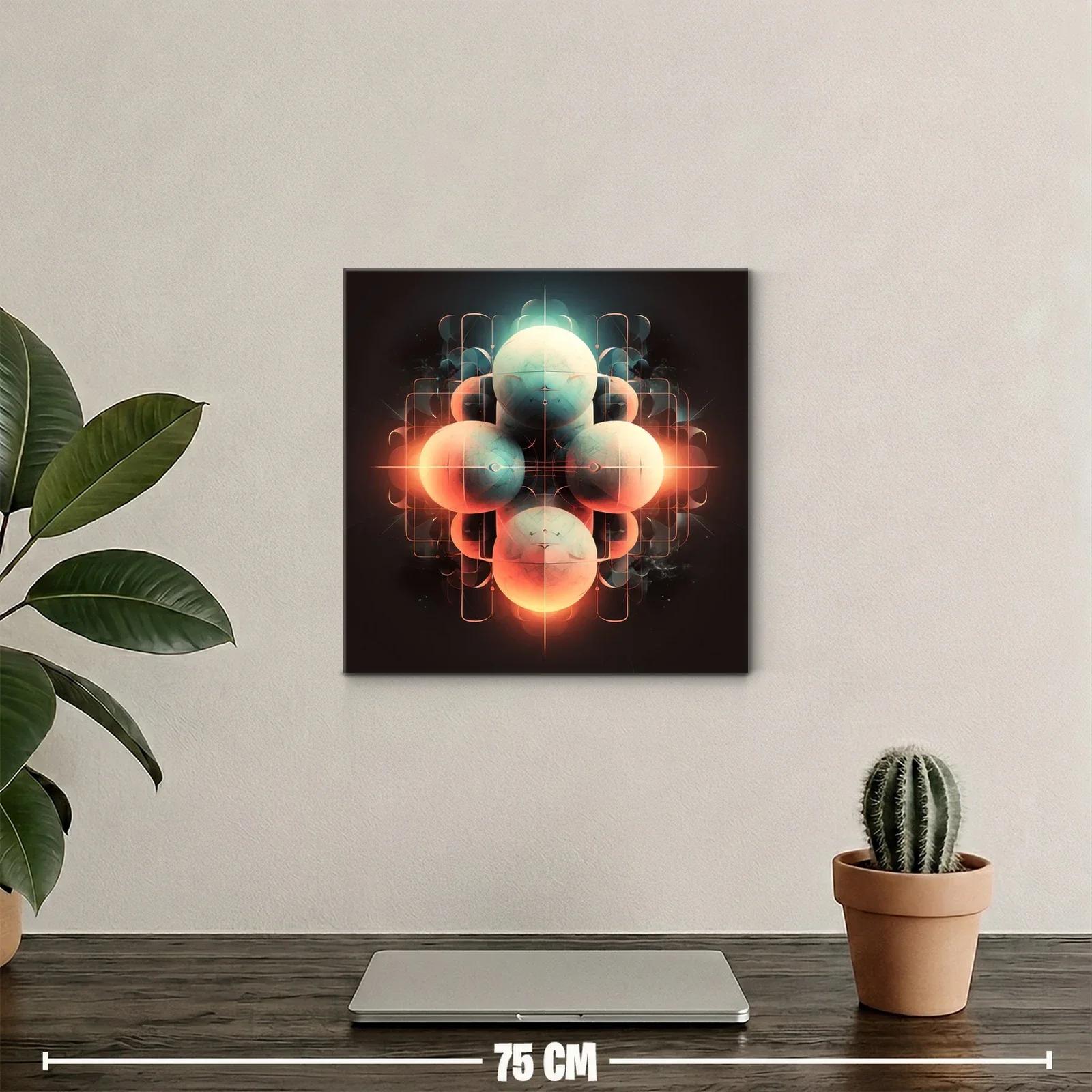 Arte abstracto con esferas luminosas en tonos cálidos y fríos — miniatura 2