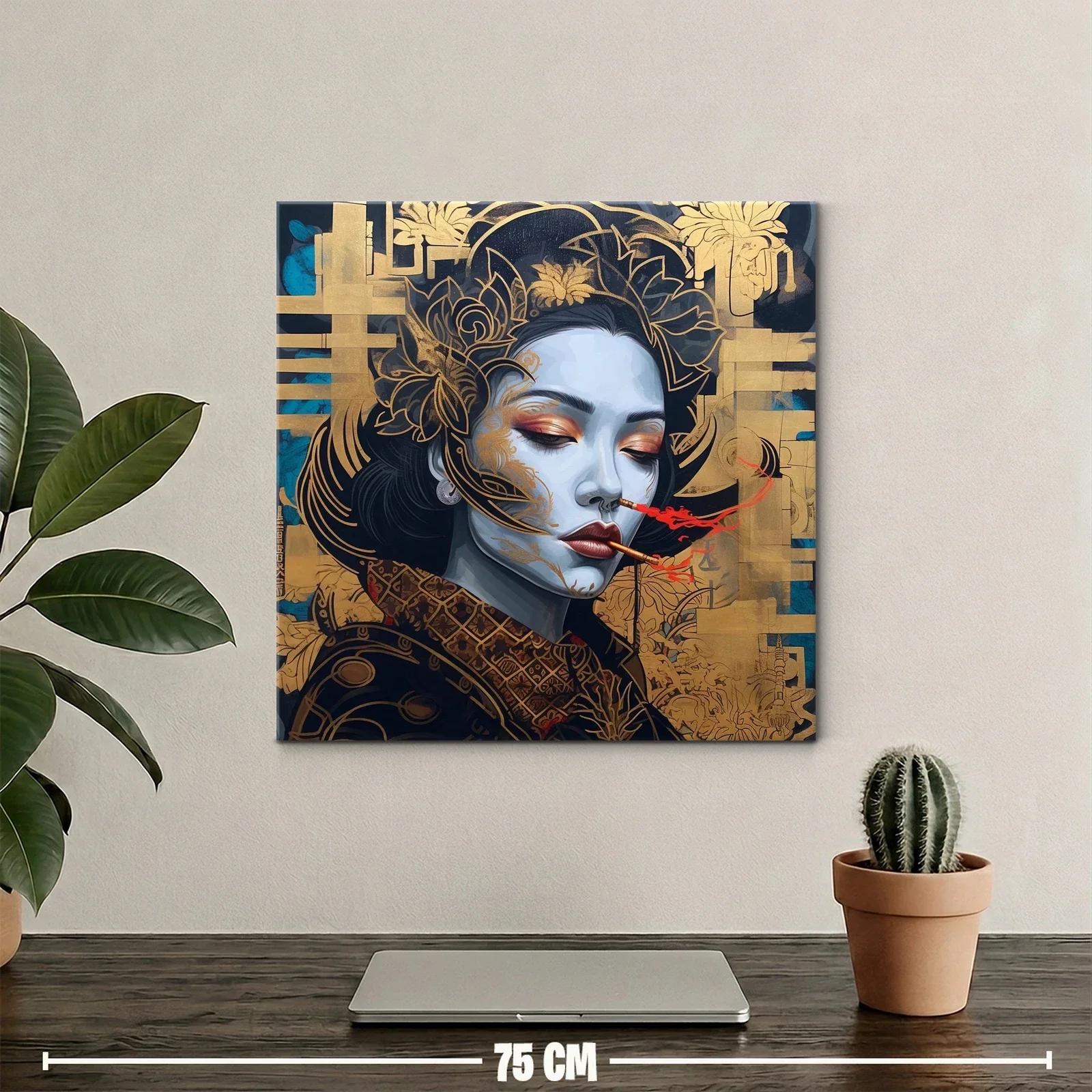Retrato femenino con detalles dorados y humo rojo intenso — miniatura 2