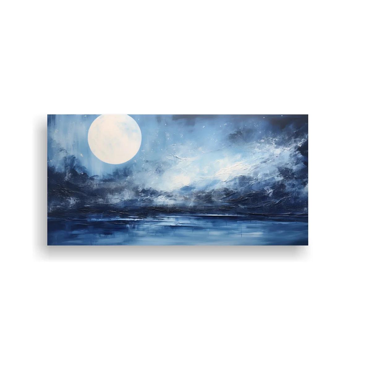 Cuadro luna llena sobre el mar con cielo nuboso