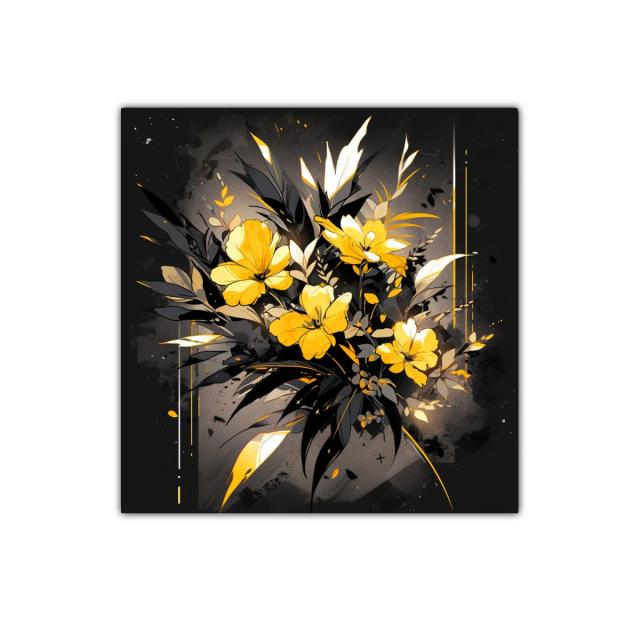 Cuadro decorativo con flores amarillas en fondo oscuro