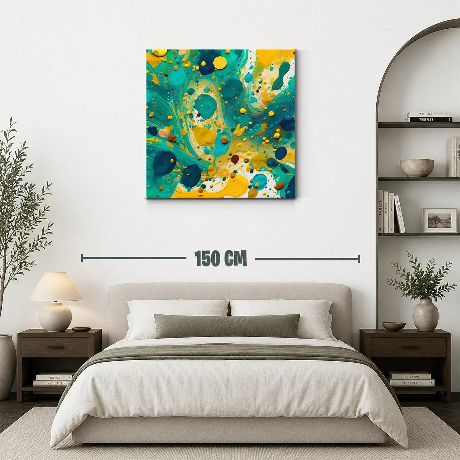 Composición abstracta en tonos turquesa y amarillo vibrante — miniatura 3