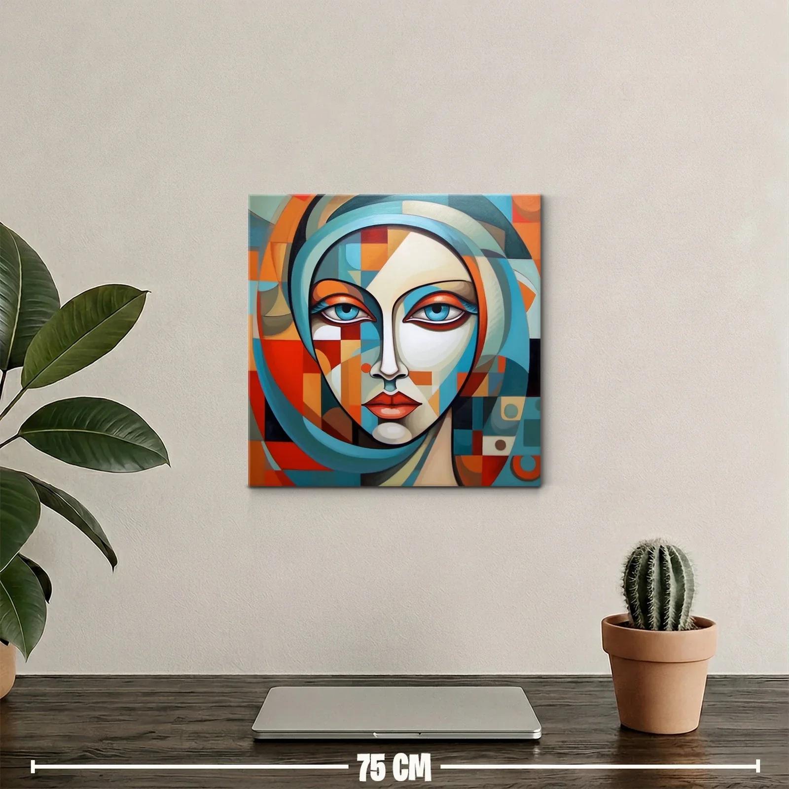 Rostro femenino geométrico con tonos vibrantes y suaves — miniatura 2