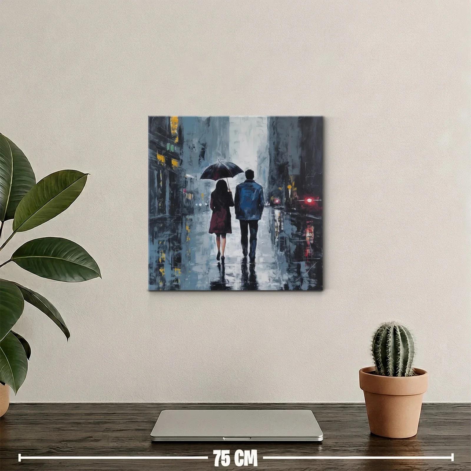 Paseo bajo la lluvia con paraguas en ciudad nocturna — miniatura 2