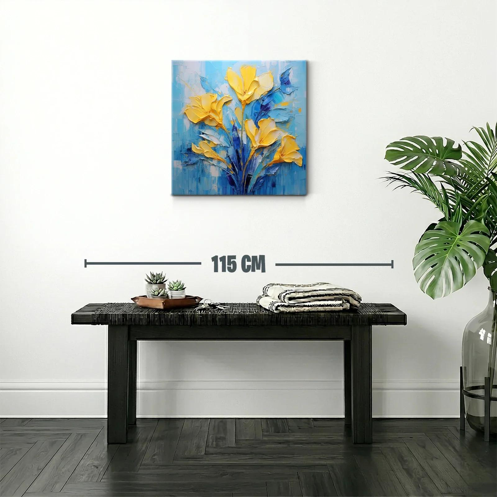 Cuadro floral vibrante con tonos amarillos y azules — miniatura 2