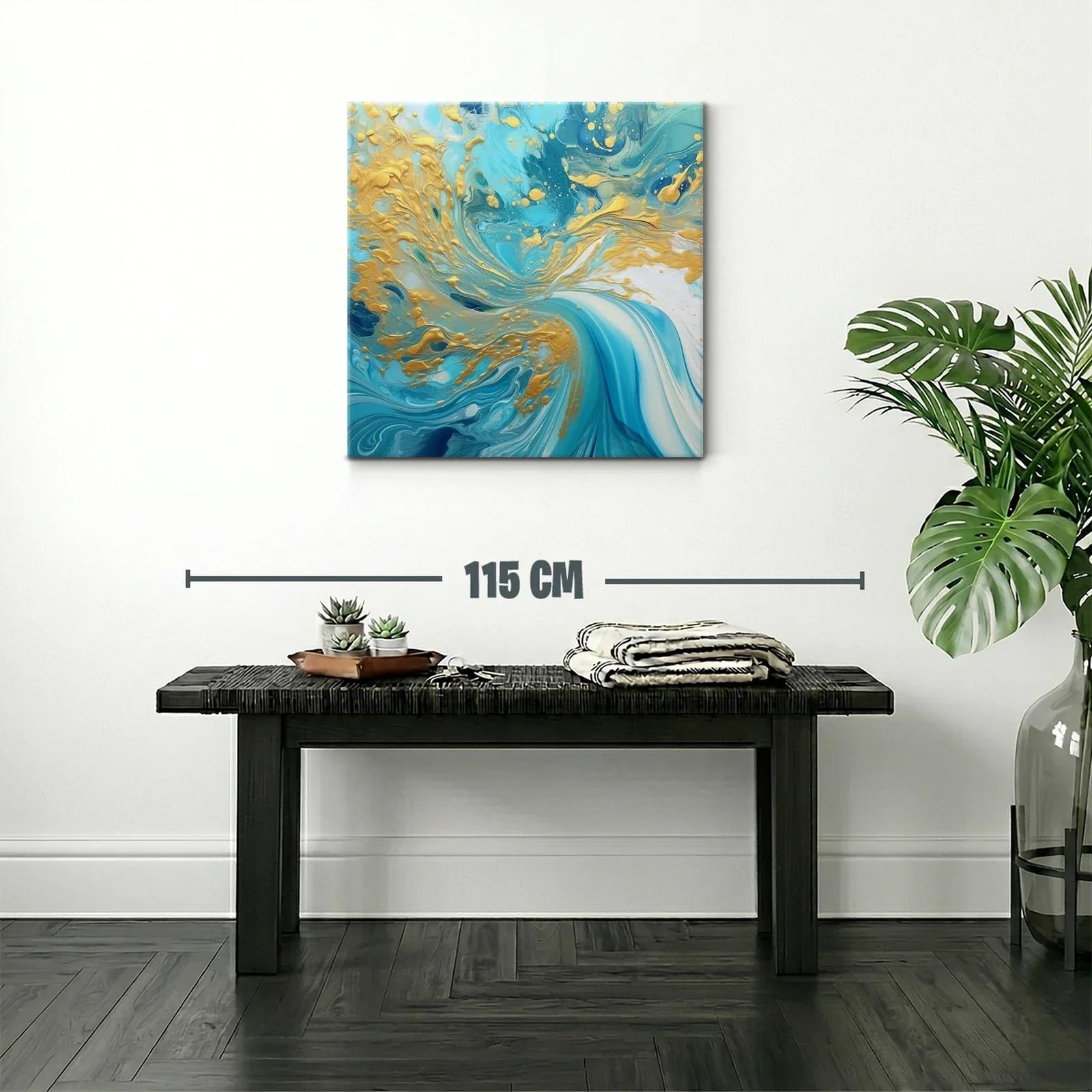Cuadro abstracto con remolinos en azul y dorado elegante — miniatura 2