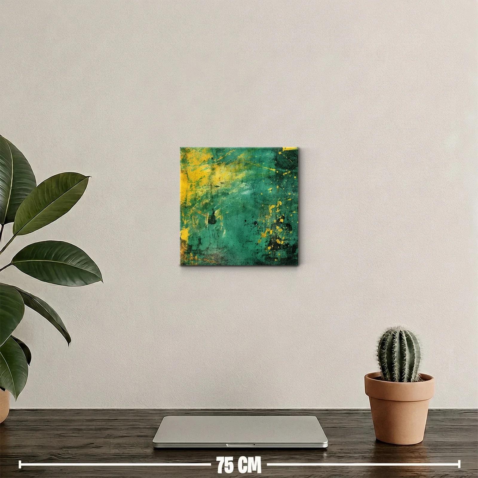 Cuadro abstracto en tonos verdes y amarillos vibrantes — miniatura 2