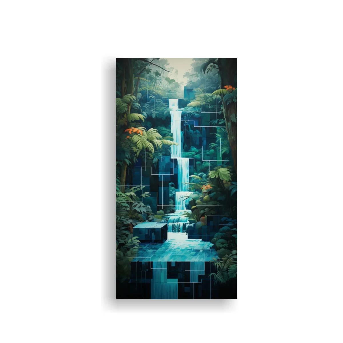 Cuadro cascada en la selva con rectángulos geométricos