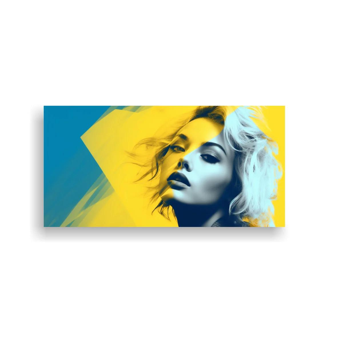 Cuadro rostro de mujer rubia con fondo amarillo vibrante
