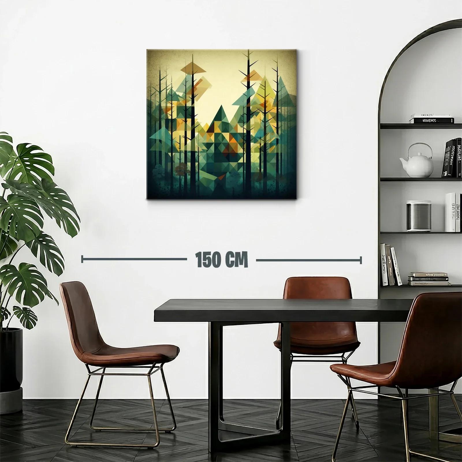 Bosque abstracto con triángulos en tonos verdes y ocres — miniatura 2