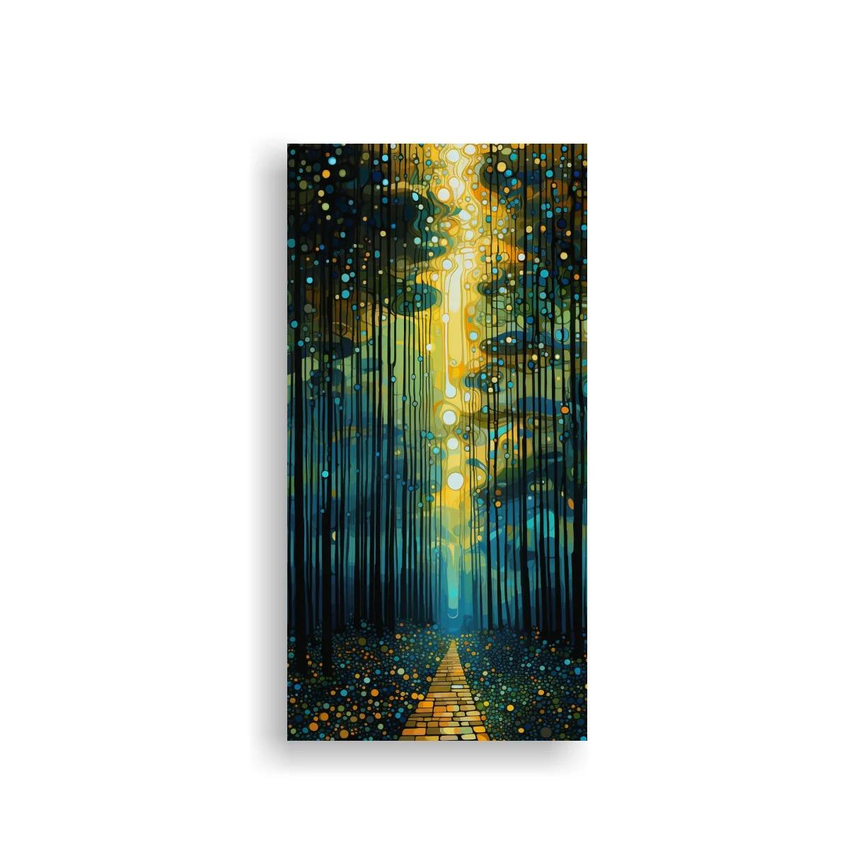 Cuadro bosque con sendero luminoso y columna dorada